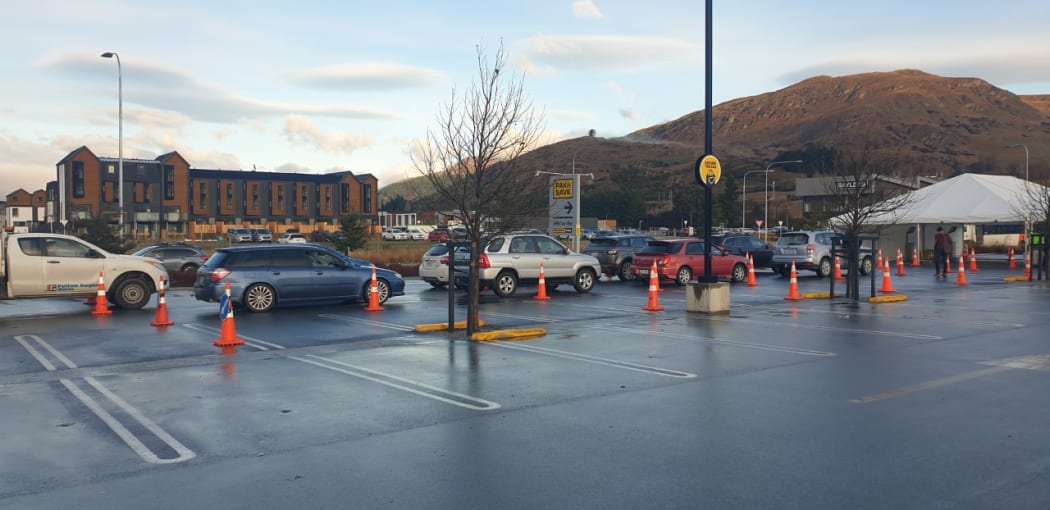 Cars were lined up before the Covid-19 testing centre in Frankton, Queenstown, opened on Tuesday morning.