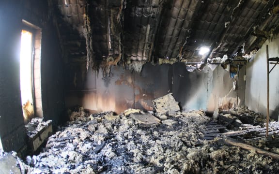 A building destroyed in fighting near the airport in Donetsk.