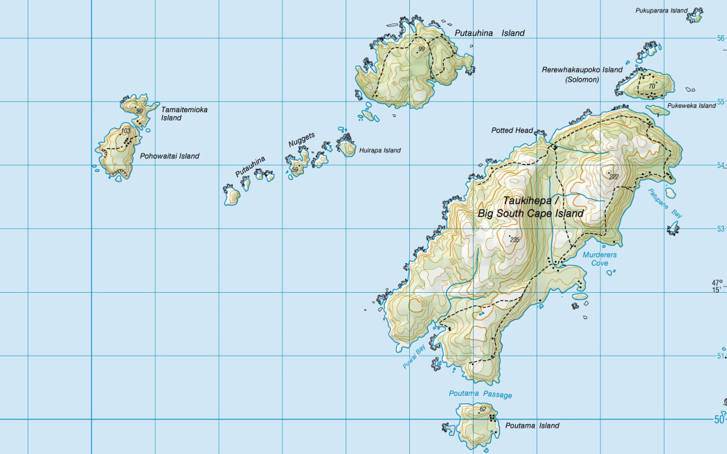 Tamaitemioka and Pohowaitai, two of the Titi Islands south-west of Stewart Island.