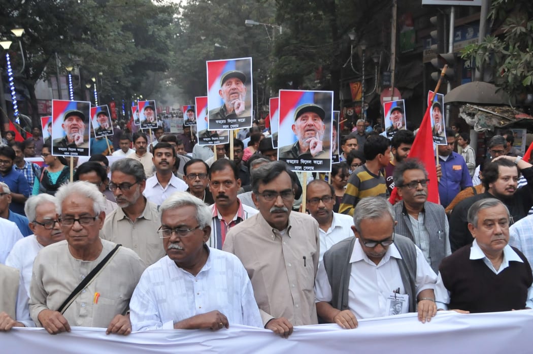 Indian Left Supporters peripatetic at the condoles rally of Fidel Castro. President Pranab Mukherjee, Prime Minister Narendra Modi and other Indian leaders expressed sympathy after Castro's death.