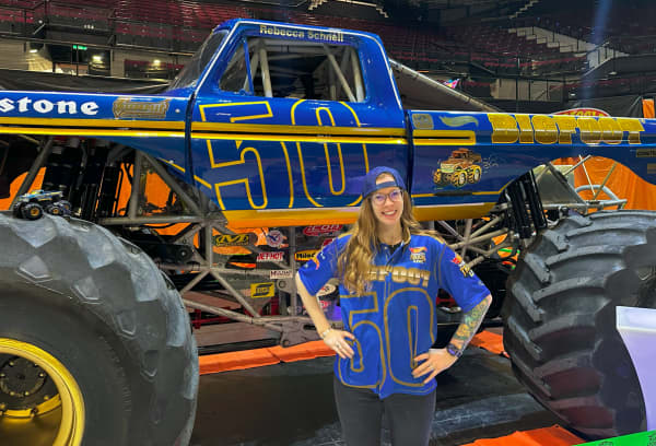 Rebecca Schnell has been driving monster trucks for six years.
