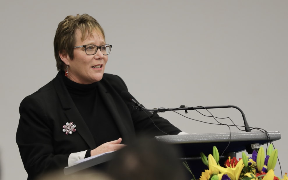 Children's Minister Tracey Martin at the announcement of free lunches for schools trial.