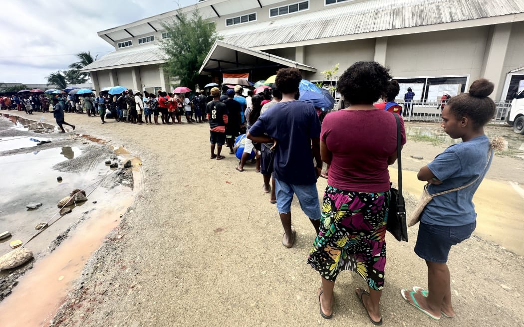 Solomon Islanders queuing up to cast their ballots in Honiara. 17 April 2024