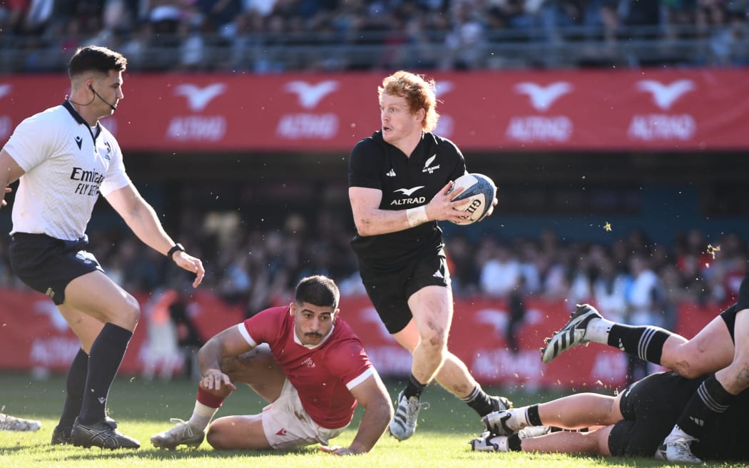 Finlay Christie playing for the All Blacks XV against Georgia, 2024
