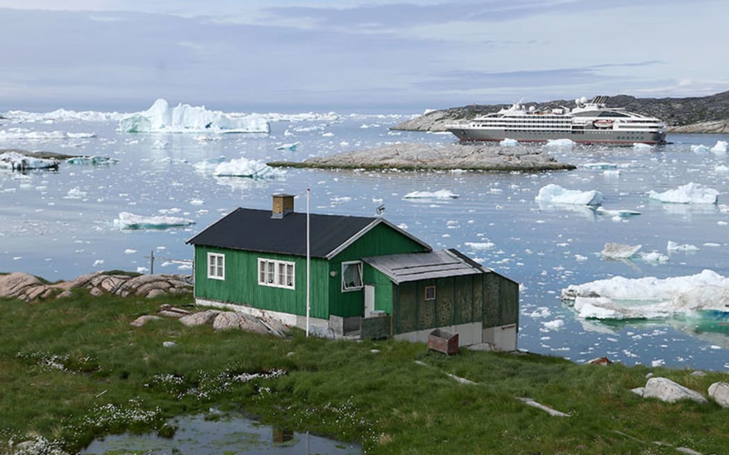 Ponant ship L'Austral among icebergs off Illulissat