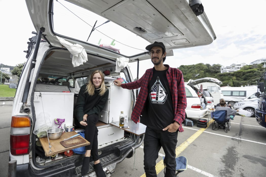 Freedom camper Juliette Amprino (L) and Julien Peris, both from France, say they consider New Zealand's freedom camping as a privilege and respect the areas they stay in.