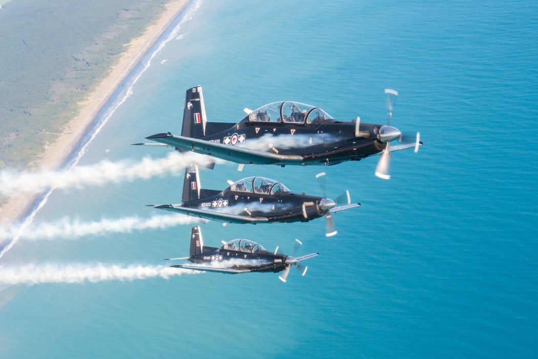 T6-C Texans from the RNZAF Central Flying School conduct formation flying.