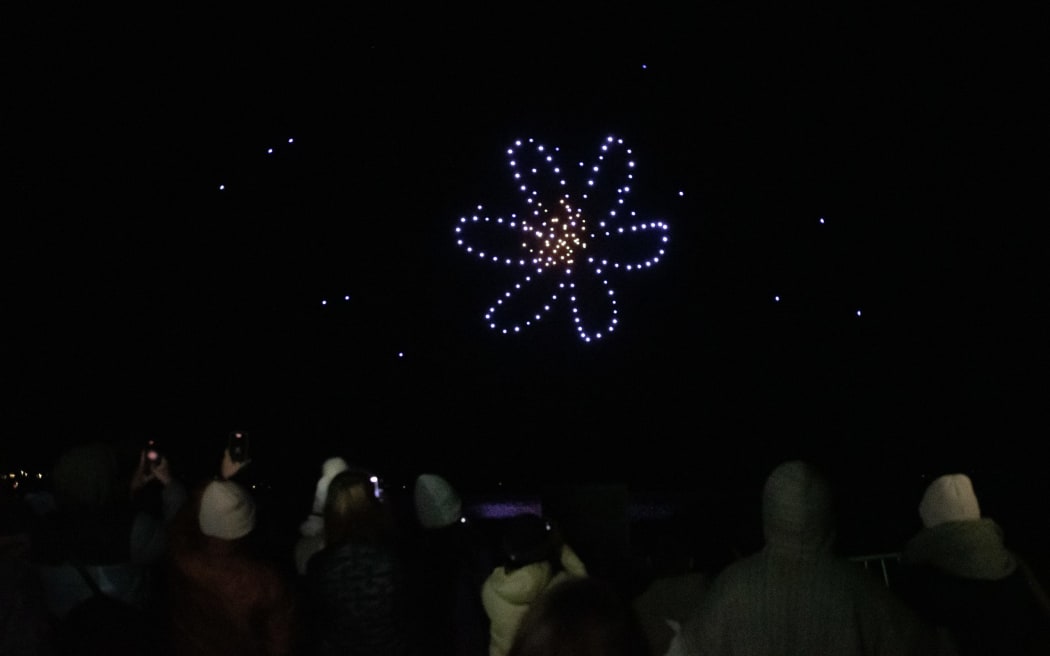 Thousands headed to the Rotorua lakefront to watch the Aronui Indigenous Arts Festival matariki drone show on 27 June 2024.