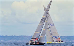 Black Magic (NZL 32) match racing Young America (USA 36).
Team New Zealand v Team Dennis Conner in the 1995 America's Cup contested in San Diego.