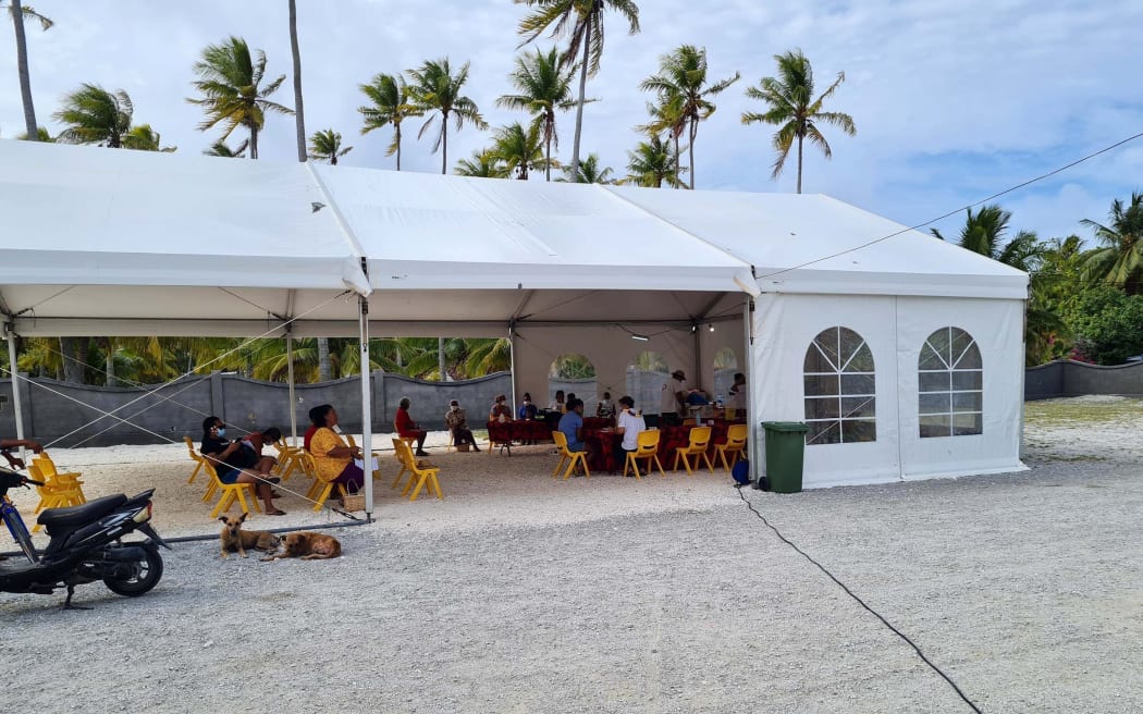 A tent was set up on Nukutavake in preparation for the vaccination rollout