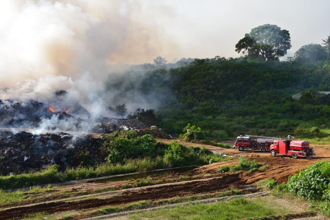 Fire at Tapuhia landfill, Tonga.