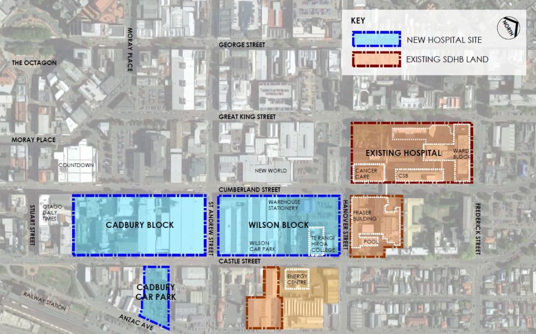 The plans for the new Dunedin Hospital site in central Dunedin.