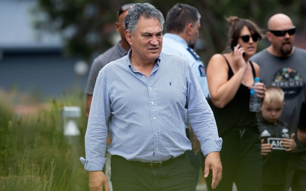 White Island Tours chair Paul Quinn (C) leaves after meeting with the family of Hayden Marshall-Inman, a New Zealand tour guide who was killed in the December 9 White Island volcanic eruption, at the Mataatua Marae in Whakatane on December 12, 2019. -