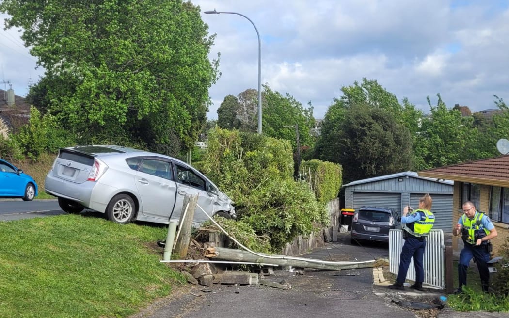A car crashed into the retaining wall of Mike's Courtney Rd home