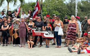 As thousands gather outside Parliament in Wellington, hundreds march in solidarity from Rarotonga, Cook Islands.