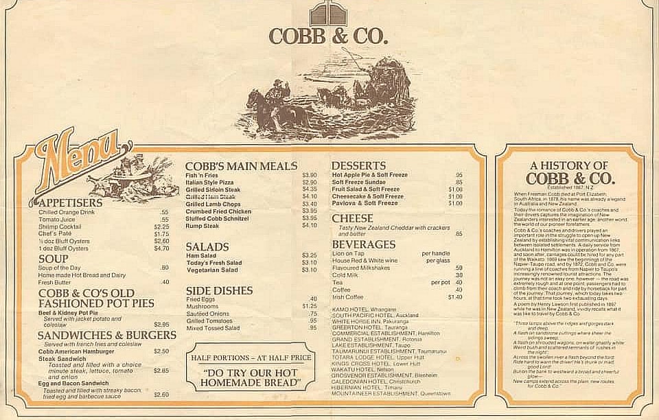 Cobb & Co menu
