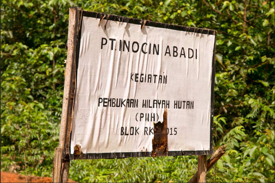 Signpost for Korindo's  PT Inocin Abadi logging concession