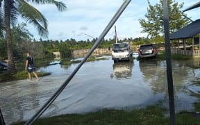 Tarawa street scene with king tide, Friday 30 August 2019.