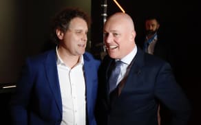 National Party leader Christopher Luxon at Rocket Lab in Auckland with Rocket Lab founder and CEO Peter Beck following an announcement about the space industry.