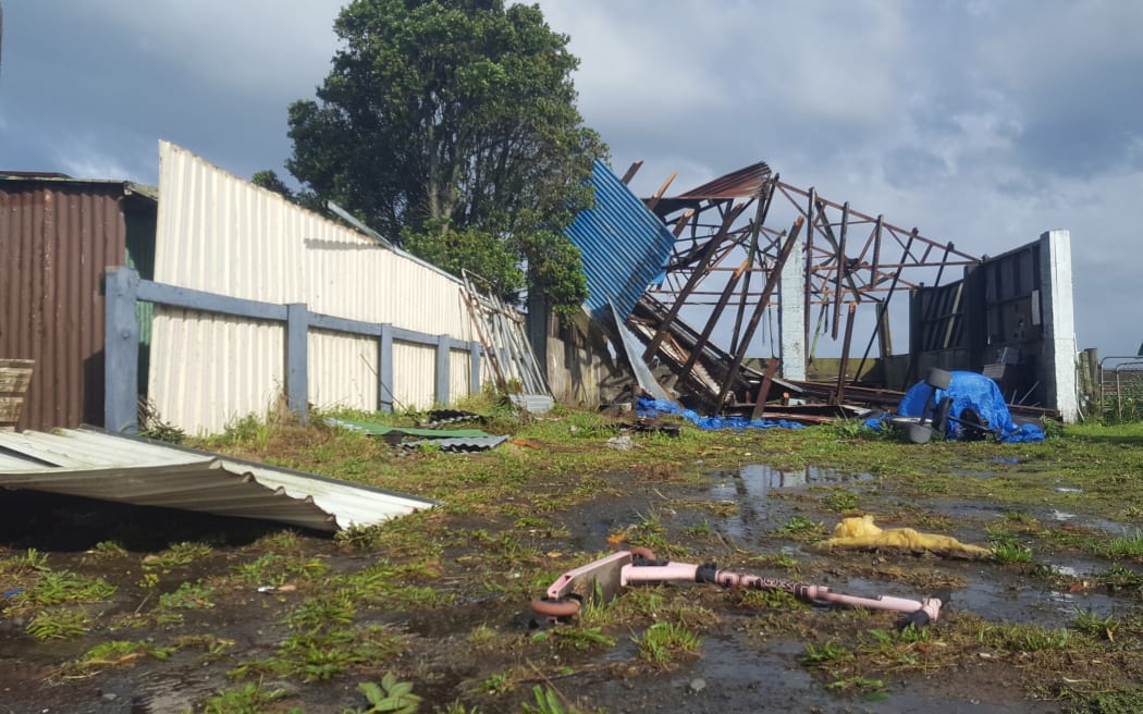 The tornado ripped through Rahotū, breaking down fences and ripping roofs off homes.