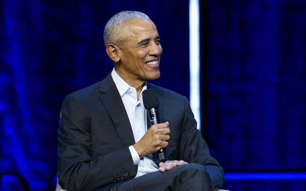 Oslo 20250512. 
Former US President Barack Obama during the event "A Conversation With Barack Obama" in Oslo Spektrum.
Photo: Fredrik Varfjell / NTB / POOL (Photo by Fredrik Varfjell / NTB via AFP)