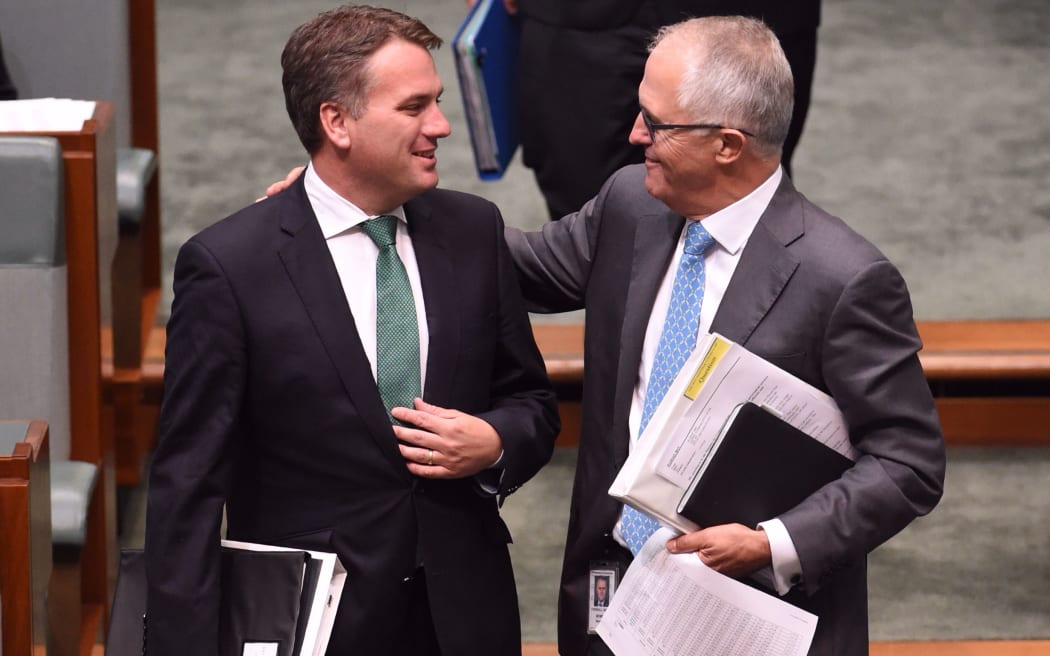 Jamie Briggs, left, and Malcolm Turnbull in February.