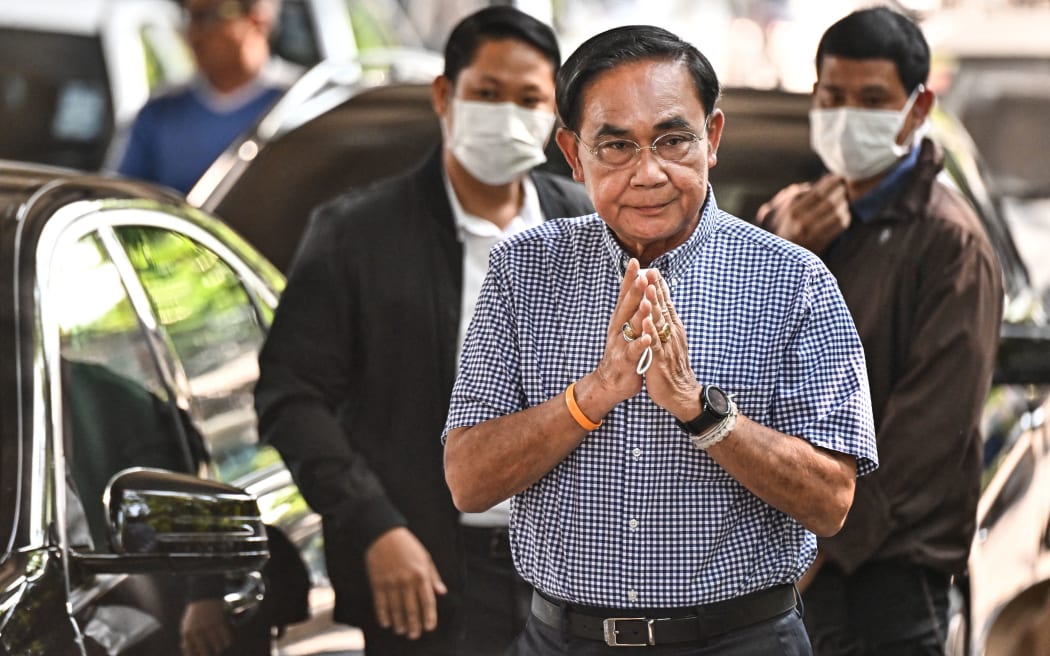 Thai Prime Minister and United Thai Nation Party's candidate Prayut Chan-ocha arrives to cast his ballot at a polling station during Thailand’s general election in Bangkok on May 14, 2023.