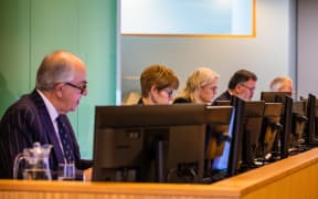 Judges of the Supreme Court sit in Auckland to consider the case of an autistic and intellectually disabled man detained under the Intellectual Disability Compulsory Care and Rehabilitation Act for 18 years because he is considered too dangerous to release. Form left to right, the judges are: Sir Stephen Kós, Dame Ellen France, Dame Helen Winkelmann, Sir Joe Williams and Justice Forrest Miller.