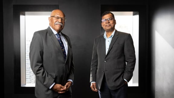 Fiji Prime Minister Sitiveni Rabuka, left, and Deputy PM and Finance Minister Biman Prasad.