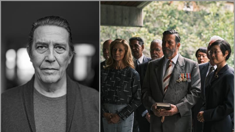 An image of Ciarán Hinds, left. Right, in a scene from The Narrow Road to the Deep North.