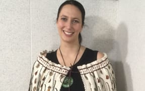 Jacinta Ruru, wearing “Rauaroha”, the korowai that is presented every year to the winner of the Supreme Award at the Ako Aotearoa National Tertiary Teaching Excellence Awards.