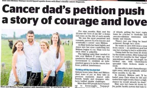 Blair Vining's capiagn covered by the Herald
