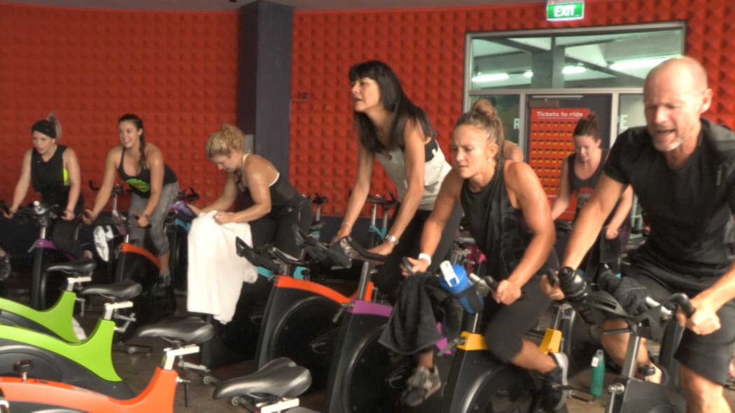 Carol Hirschfeld takes part in a group HIIT class.