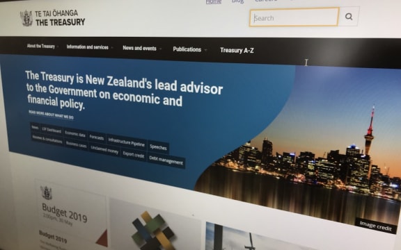 The homepage of NZ Treasury's website.
