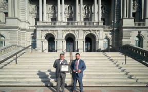 Hohepa Campbell (left) outside the Library of Congress.