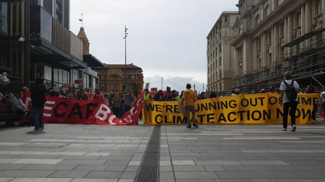 Marching about to commence at the School Strike 4 Climate in Auckland.