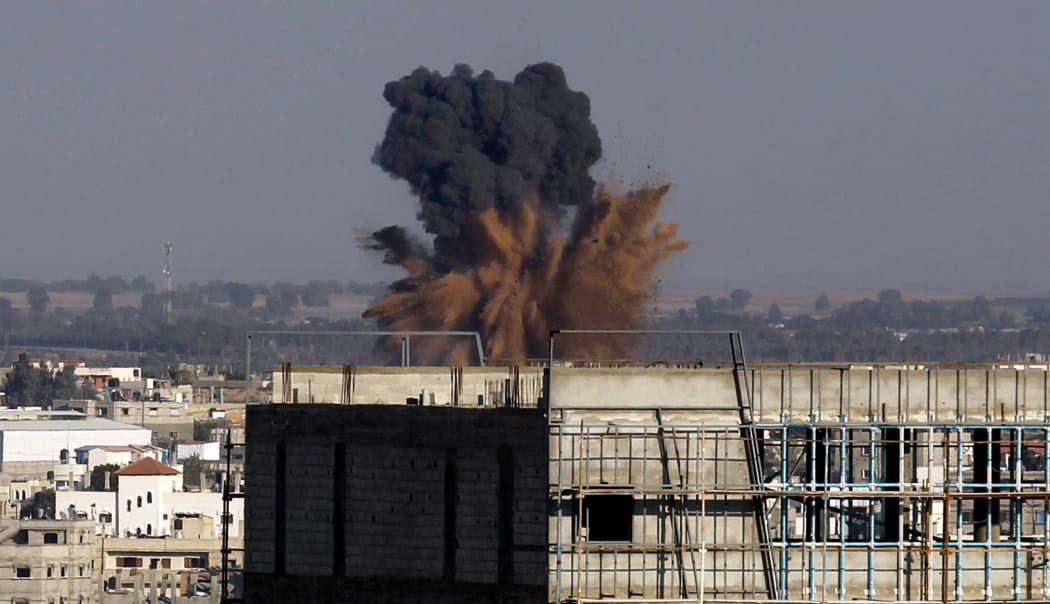 An Israeli airstrike hits  Rafah in the southern of Gaza Strip after Palestinian rocket fire landed in the south of Israel.