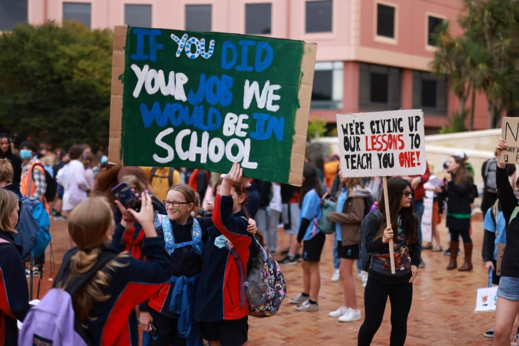 Wellington students protesting for climate change action at Civic Square.