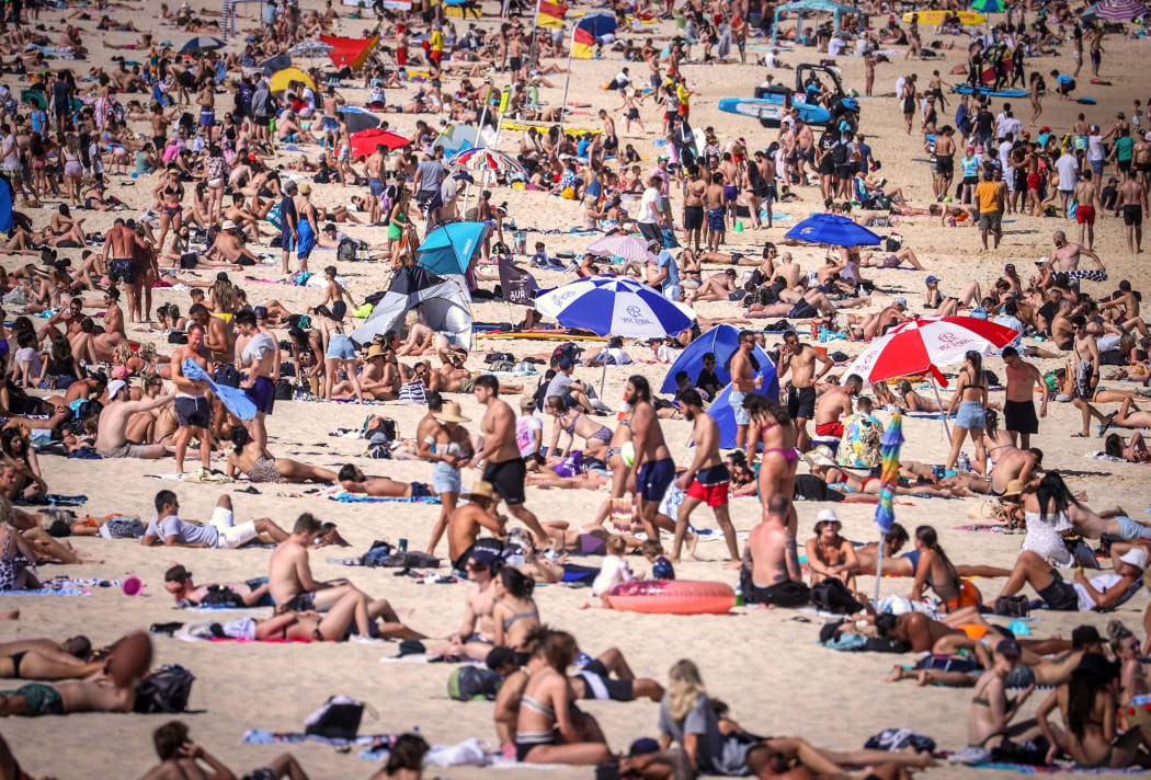 People visit Bondi Beach in Sydney.