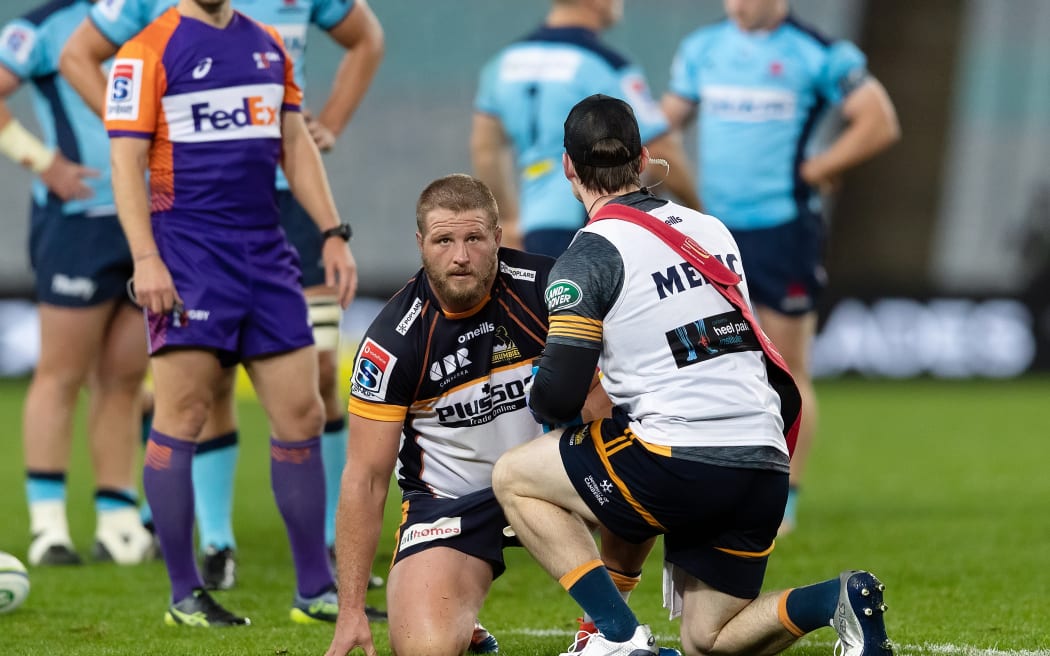 SYDNEY, AUSTRALIA - JULY 18: James Slipper of the Brumbies recovers from a head knock at round 3 of Super Rugby AU between NSW Waratahs and ACT Brumbies on July 18, 2020 at ANZ Stadium in NSW, Australia. (Photo by Speed Media/Icon Sportswire)