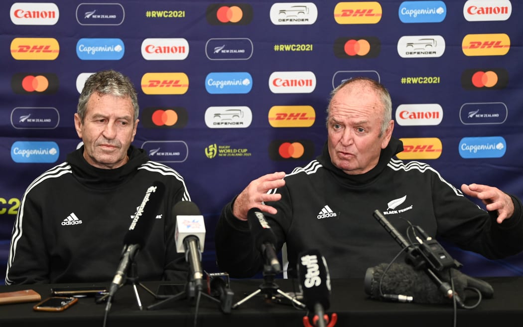 Black Ferns coach Wayne Smith and technical coach Graham Henry during the New Zealand Black Ferns Team Announcement for the Women's Rugby World Cup 2021 on 6 October 2022.
