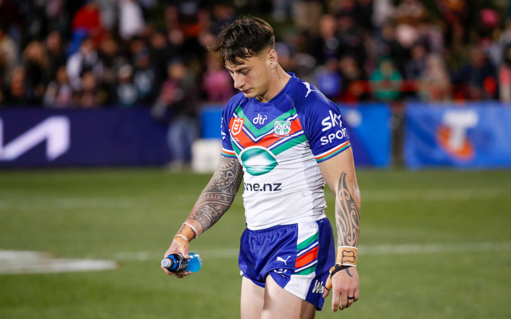 A dejected looking Charnze Nicoll-Klokstad post-game. Penrith Panthers v New Zealand Warriors. NRL Rugby League Finals, BlueBet Stadium, Penrith, NSW, Australia, Saturday 9th September 2023.  Copyright Photo: David Neilson / www.photosport.nz