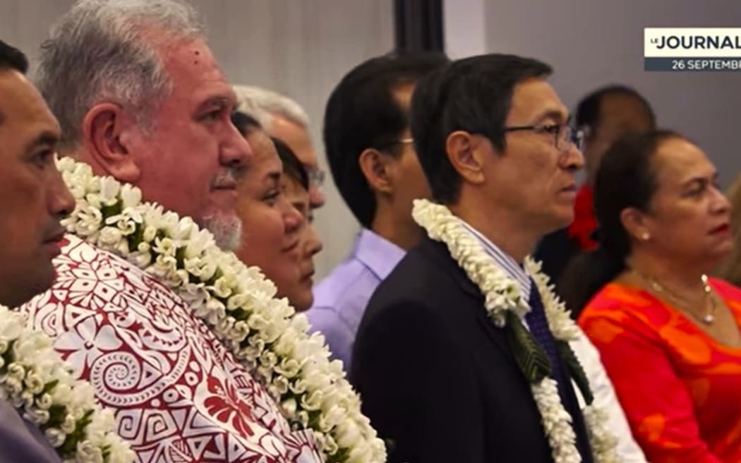 thumbnail_French Polynesia President Moetai Brotherson and Chinese Consul Lixiao Tian during Chinese party celebrating 75 years of PRC 26 September 2024 – PHOTO TNTV screenshot