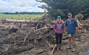 Suz and Campbell Bremner had piles of slash wash on to their farm near Waiwhare, Hawke's Bay, when Cyclone Gabrielle hit.