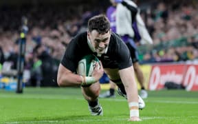 New Zealand’s Will Jordan scores a try against Ireland, 2024.