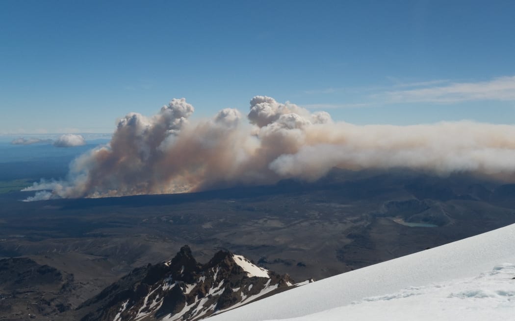 The Tongariro fire as seen from near the summit of Mt Ruapehu this weekend.