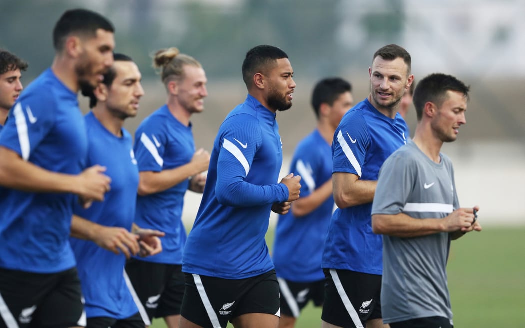 All Whites national football team at a training session at East Riffa club in Bahrain_7.10.2021