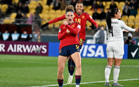 Esther Gonzalez of Spain celebrates after scoring a goal against Costa Rica during their FIFA Women’s World Cup Group C match in Wellington.