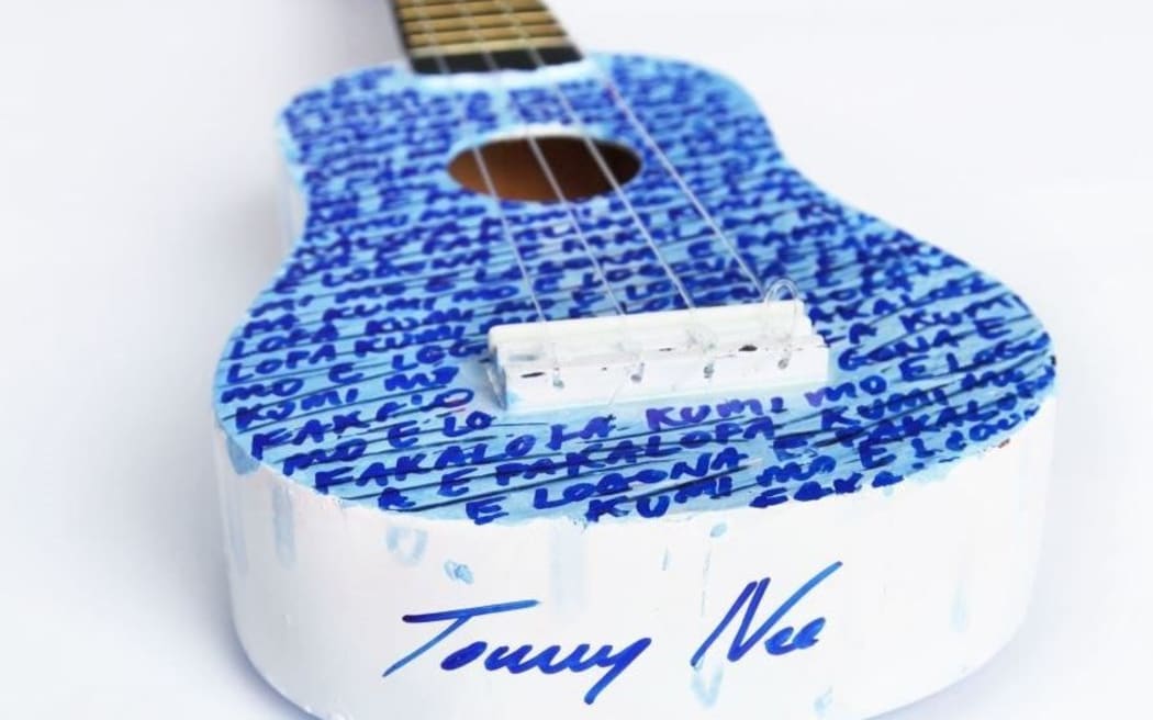 Ukelele decorated and signed by Niuean musician, Tommy Nee