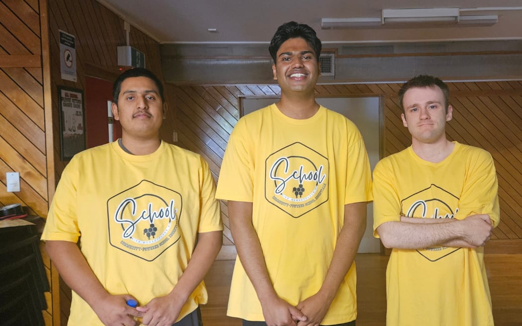 Krijesh Karki (22), Arishay Reddy (21) and Quinton Gillanders (26) helped develop the code for the NZ School Hive Marketplace, saying the project was about more than software and focused on supporting local families.